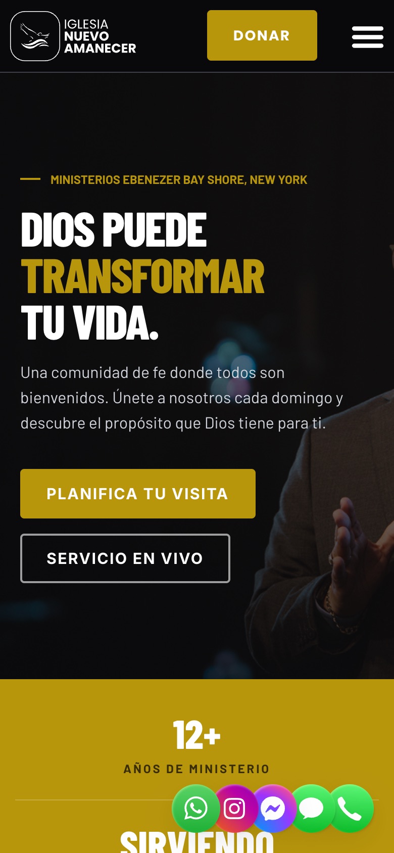 Nuevo Amanecer website on a phone